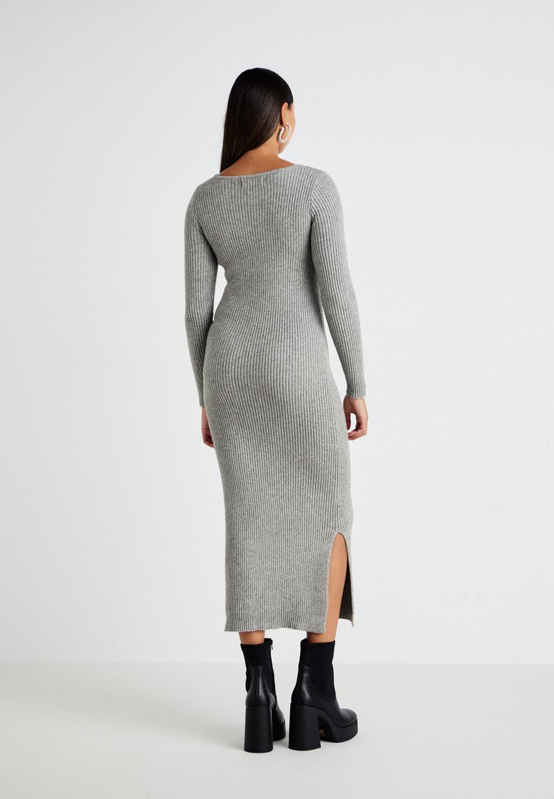Abito Midi Classico Donna In Cotone Con Maniche Corte - Vestito Longuette Grigio Cenere Taglia XL - Yawdrs0001