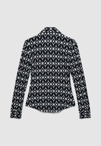 Langarmhemd in Schwarz mit weißem Diamantmuster. Verfügt über einen Kragen und geknöpfte Manschetten. Glatte Stoffstruktur.