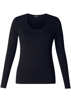 Zwarte lange mouw top met een ronde hals, gemaakt van zachte katoen. Heeft een aansluitend ontwerp zonder extra patronen of accenten.