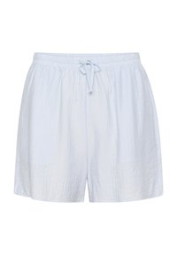 Pantaloni corti in cotone azzurro chiaro con vita elastica, dettaglio con coulisse e vestibilità comoda; tessuto strutturato e leggero.
