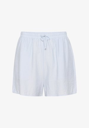 Pantaloni corti in cotone azzurro chiaro con vita elastica, dettaglio con coulisse e vestibilità comoda; tessuto strutturato e leggero.