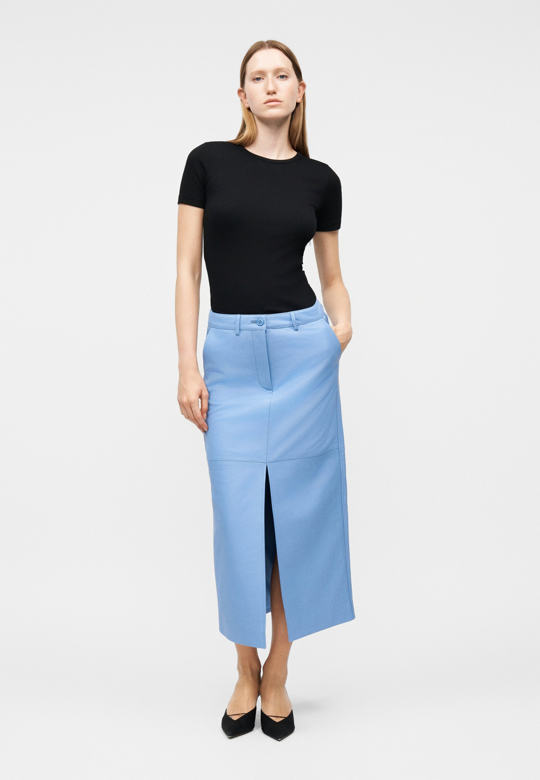 Hella patchwork pencil skirt【light blue】 Luisa Beccaria | Light Blue Polka Dot Pencil Skirt
