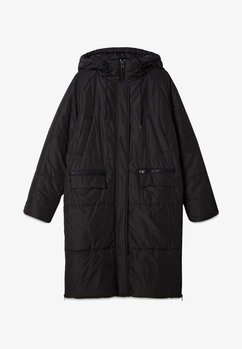 Stradivarius Langer Steppmantel Winter Coat Black Zalando De