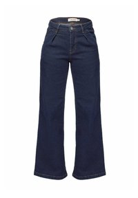 Laia teksad tumesinises denimis. Omavad kõrget taljejoont, ees olevaid voldikesi, nupukinnitust ja klassikalist viit taskut kontrastsete õmblustega.