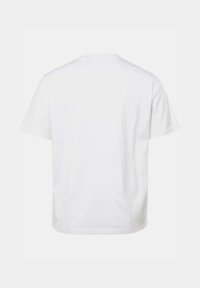 Vit bomulls t-shirt med rund halsringning, korta ärmar och en lös passform; mjuk textur utan mönster eller dekorationer.