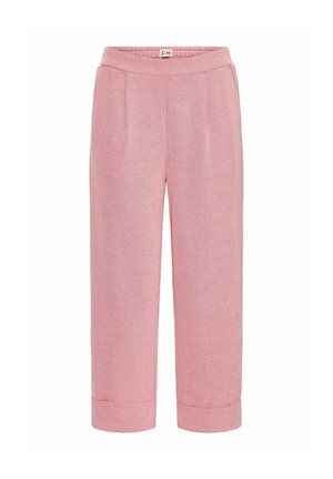 Rosa, gewebte Stoffhosen mit lässiger Passform, vorn mit Falten und aufgerollten Bündchen. Elastischer Bund für zusätzlichen Komfort.