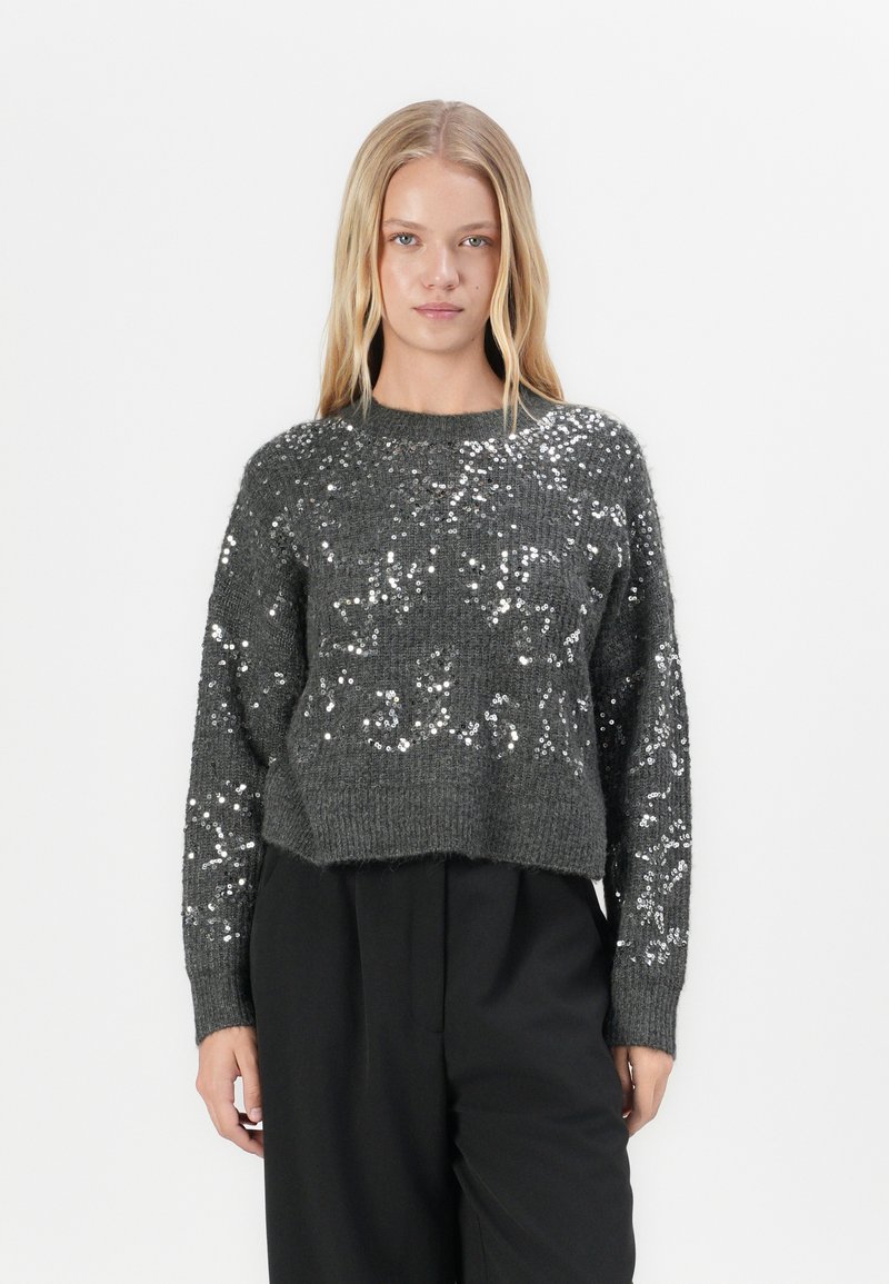 ONLY ONLALTA SEQUIN O NECK - Maglione - dark grey