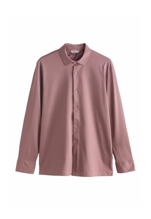 Dlhý rukáv, košeľa s golierom v tlmenom mauve, vyrobená z hladkej tkaniny, so zapínaním na gombíky a gombíkmi na manžetách.
