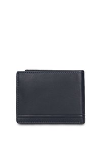 Portafoglio in pelle blu navy con finitura strutturata, forma rettangolare e cuciture minime lungo i bordi. Nessun accessorio o dettaglio visibile.