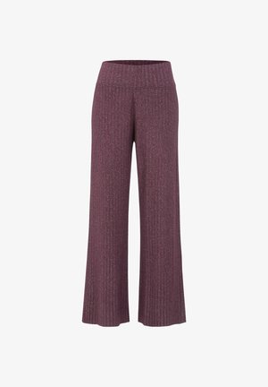 Viddebenede bukser i en dyb blommefarve, med lodret ribbet tekstur og en blød elastisk talje for komfort.