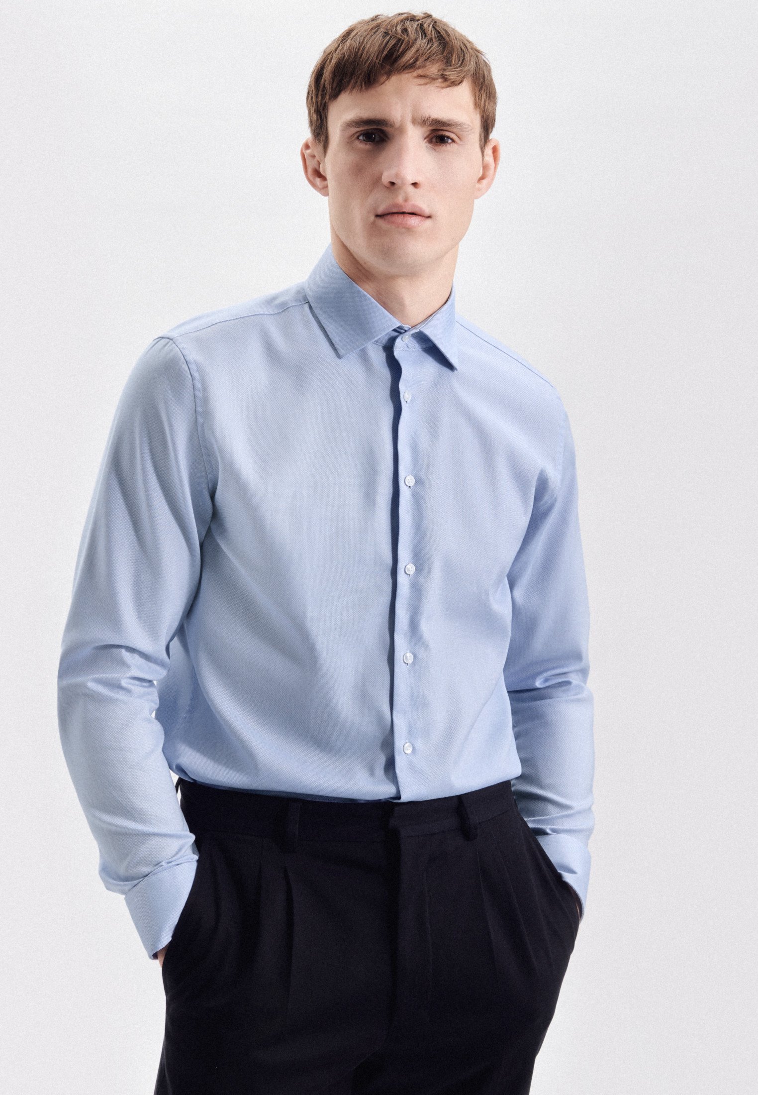 Seidensticker Herrenhemd Extra Slim Fit – 100% Baumwolle, Langarm, Mit Aufgesetzter Knopfleiste, Hellblau