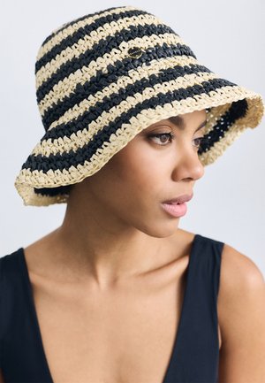 STRIPE BUCKET HAT - Strand accessories - black/natural