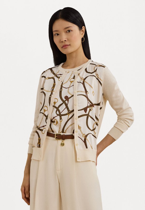 BELTING PRINT COTTON BLEND CARDIGAN - Cardigan - cream