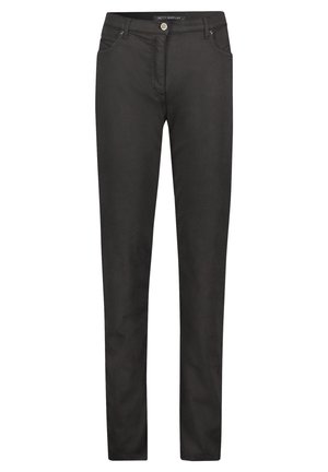 Czarne spodnie o dopasowanym kroju z guzikiem i zamkiem błyskawicznym z przodu, bocznymi i tylnymi kieszeniami, prostą nogawką.