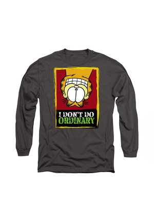 Long-sleeve gray T-shirt featuring a colorful cartoon design with a large smiling face and the text "I DON'T DO ORDINARY" in bold colors.
