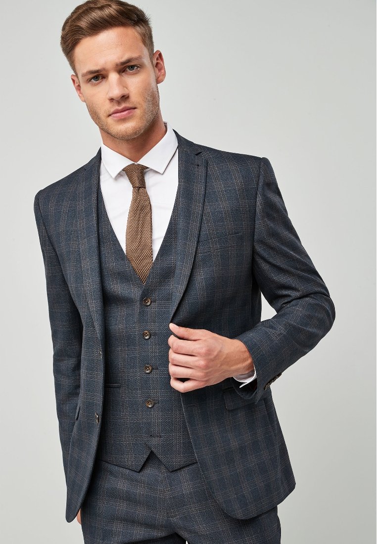 blue suit grey jacket