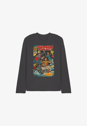 Long-sleeve black t-shirt featuring a colorful "Guardians of the Galaxy" comic book graphic, showing multiple characters and dynamic action.
