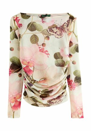 REGULAR FIT -  LONG SLEEVE MESH  - Palaidinė - ecru green floral