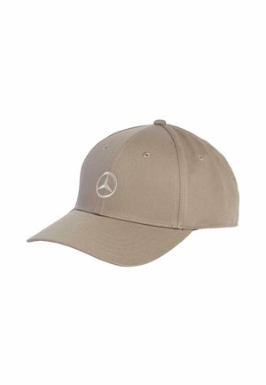 Beige baseball cap made of cotton, featuring a curved visor and embroidered three-point star logo on the front. Classic six-panel design.