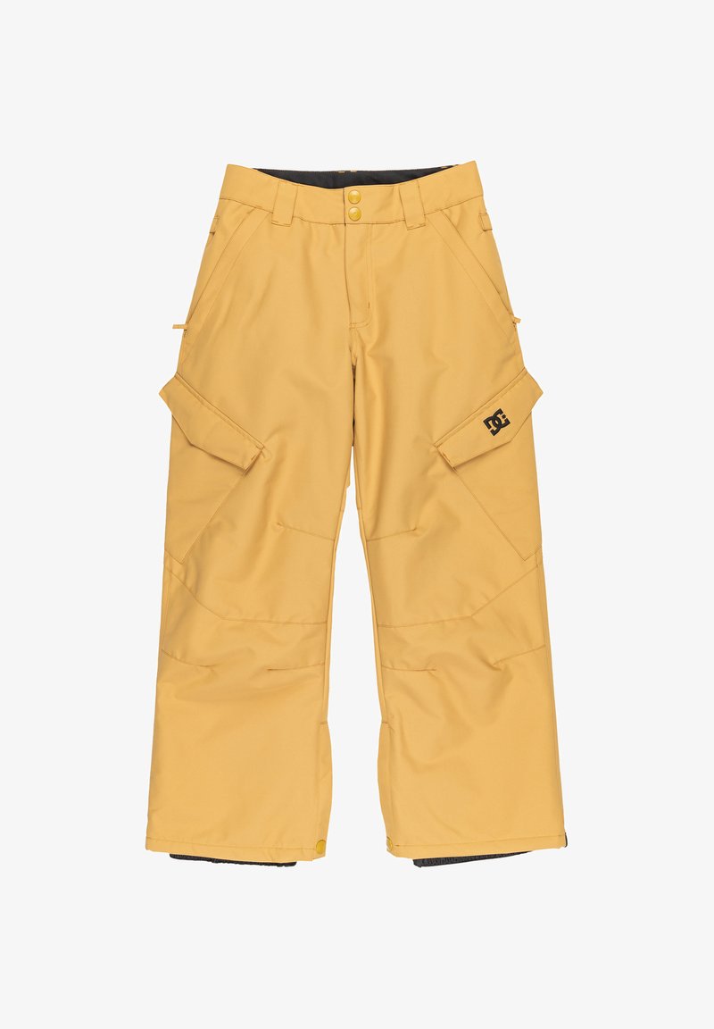 Keltaiset lumihousut, jotka on valmistettu kestävästä kankaasta. Niissä on rento istuvuus, cargo-taskut ja DC-logo vasemmassa reisessä. Säädettävä vyötärö.