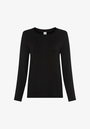 Zwart T-shirt met lange mouwen gemaakt van gladde stof, met een ronde halslijn en een klein logodetail aan de zoom aan de linkerkant.
