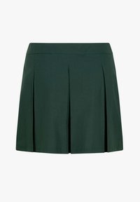 Groene geplooide mini-jurk in een lichtgewicht stof met een tailleband, met gedefinieerde naden en een gladde textuur.