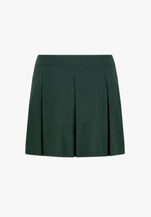 Groene geplooide mini-jurk in een lichtgewicht stof met een tailleband, met gedefinieerde naden en een gladde textuur.