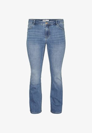 Light blue denim skinny jeans with a mid-rise waist, five pockets, and subtle fading. Features a button closure and belt loops.