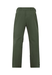 Groene outdoorbroek met een gladde textuur, rechte pijpen, een verstelbare tailleband en zijzakken met rits.