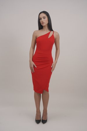 VALENCIA CUT OUT ONE SHOULDER MIDI DRESS - Cocktail dress / Party dress - red