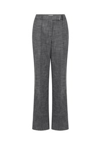 Grijze op maat gemaakte broek met een gestructureerd patroon, rechte pijpen en een vlakke voorkant. Bevat een riemlus en heeft een soepele afwerking.