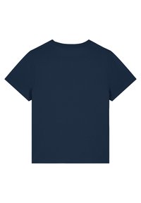 Navyblauwe t-shirt van katoen, met korte mouwen en een ronde hals. De achterkant is eenvoudig zonder graphics of versieringen.