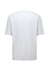 White cotton T-shirt with short sleeves, crew neck, and a relaxed fit. The back is smooth and unadorned, featuring no patterns or graphics.