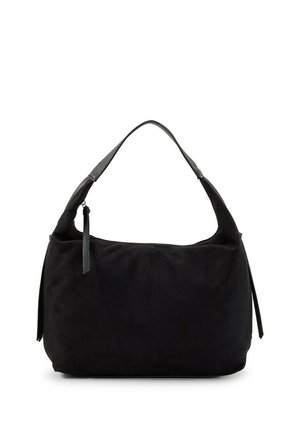 Schwarze Velours-Schultertasche mit einem einzelnen Riemen und Reißverschluss, entworfen für den lässigen oder täglichen Gebrauch.