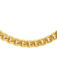 Collana in oro con catena caratterizzata da anelli ovali intrecciati con finitura texturizzata. Ogni anello è lucidato per un aspetto brillante.