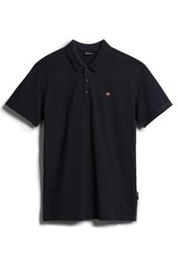 Polo noir à manches courtes avec trois boutons et un petit drapeau norvégien brodé sur la poitrine gauche.