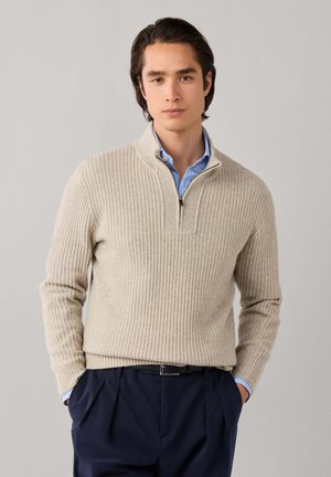 Hackett London, HACKETT LONDON JUMPER HIGHLAND STITCH HZIP - Jersey de punto - natural beige