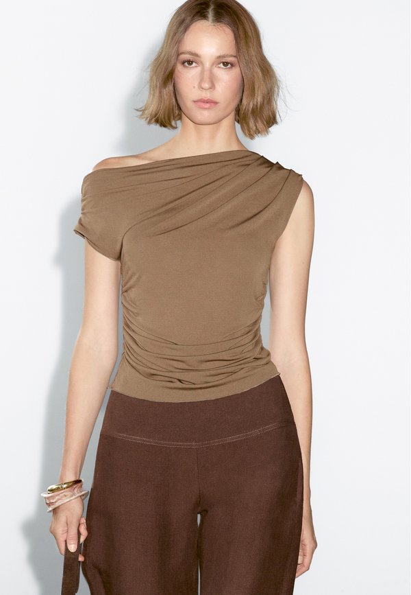 WITH DRAPED DETAIL - Top - khaki