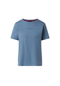 T-shirt in cotone azzurro chiaro con maniche corte, scollatura rotonda e logo ricamato "NORTH SAILS" centrato sul petto.