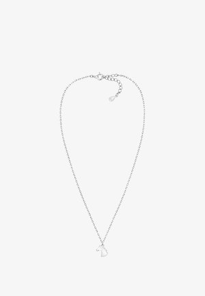Collier en chaîne argentée avec un pendentif en forme de tête de cheval, finition lisse et fermoir ajustable pour la longueur. Design simple et élégant.