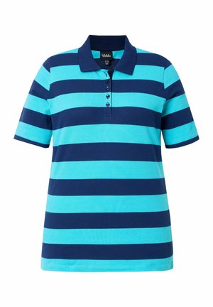 Polo tričko s krátkými rukávy s střídajícími se širokými horizontálními pruhy v námořnické modři a světle modré barvě a čtyřknopovým légem.