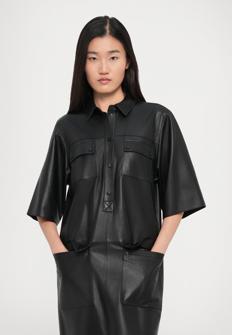 emporio armani shirt dress Emporio Armani Leather Shirt Dress