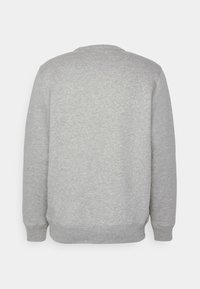Sweat-shirt gris clair à col rond, manches longues, poignets et bas côtelés, vu de dos sur fond blanc.