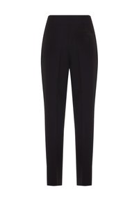 Zwarte broek met een slim fit, met een gladde textuur, twee voorplichtingen en een enkele achterzak. Tailored design zonder zichtbare hardware.