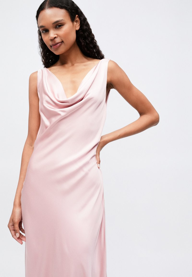 open lace back dress Ladivine 7479: Long Formal Prom Dress with Cowl Neck Rose Gold / 12 main image 0