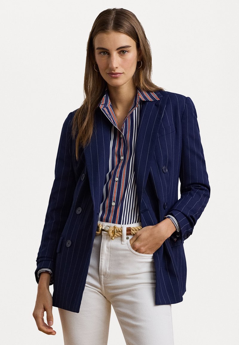 Lauren Ralph Lauren PINSTRIPE DOUBLE BREASTED TWILL BLAZER - Žakete - navy/white