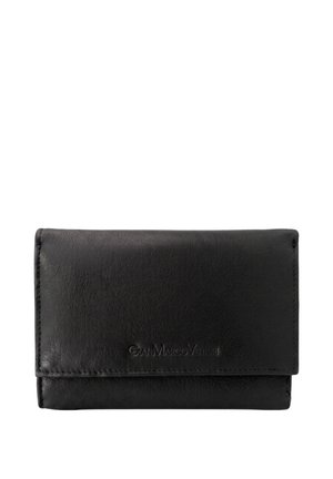 Black leather folding wallet with subtle embossed brand name Gian Marco Venturi on the front flap, smooth texture, and stitched edges.