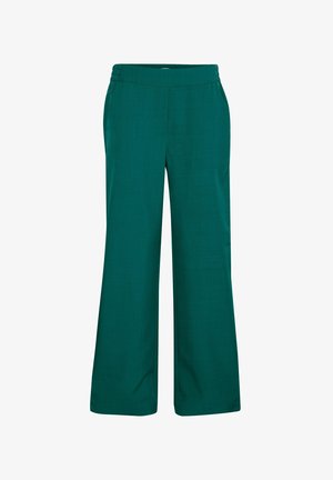 Pantalons larges en bleu sarcelle. Fabriqués dans un tissu doux avec une texture lisse. Dotés d'une taille élastique et sans matériel ni motifs visibles.