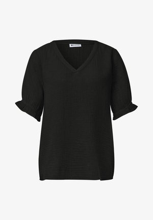 Street One, KURZARM BLUSE MIT V-NECK UND RÜSCHEN - Blouse - black