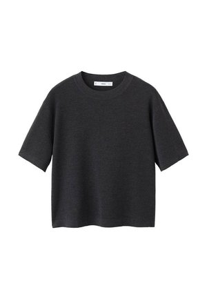 Donkergrijze korte mouwen t-shirt met een ronde hals, gemaakt van een zacht, glad materiaal. Het ontwerp is ontspannen en iets cropped.